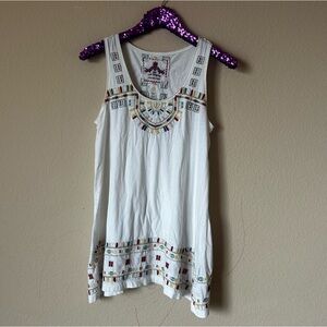 Johnny Was Embroidered White Sleeveless Tunic Sz Small
